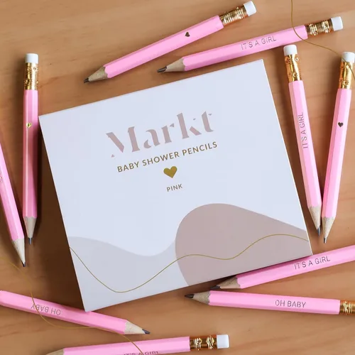 Miniatura 4 de Markt Mini lápices para juegos de baby shower para niña, lápices de corazón, juego de lápices rosados pequeños