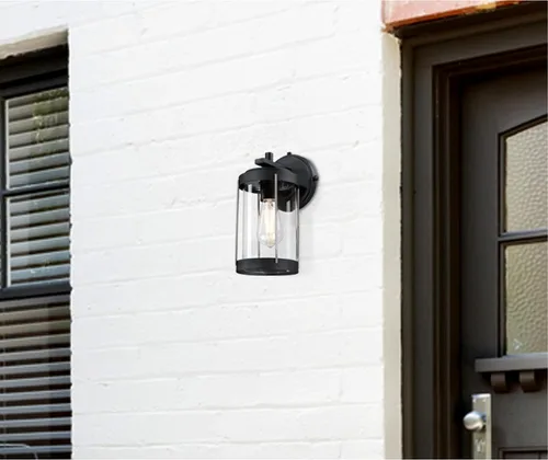 Miniatura 5 de Westinghouse 6122100 Kezia - Lámpara de pared para exteriores, acabado negro texturizado y acero industrial, cristal transparente