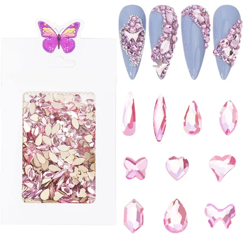 Miniatura 18 de Diamantes de imitación para uñas, 300 piezas de cristales AB, gemas de múltiples formas, diamantes de imitación de parte trasera plana, para arte