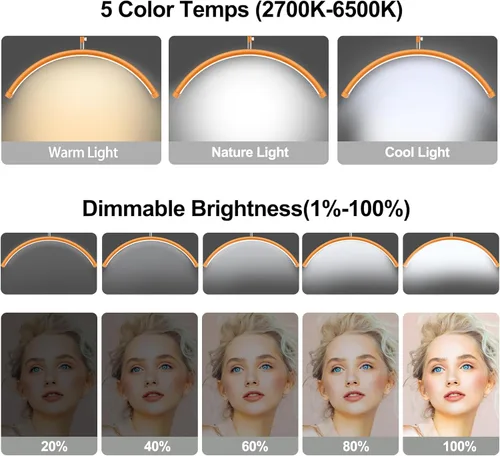 Miniatura 4 de AURELLE Half Moon Luz para Pestañas - Lámpara de Pie LED Ajustable para Pestañas con Lupa 4X y Soporte para Teléfono para Extensiones de Pestañas