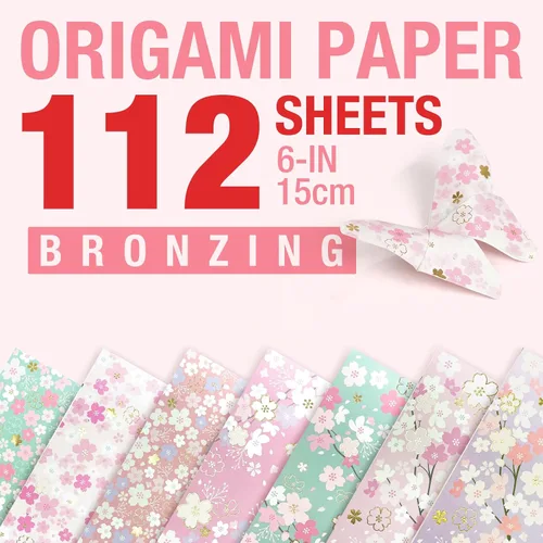 112 hojas de papel de origami más pesado con patrón de flor de cerezo japonés Sakura Bronzing Chiyogami 6" 15cm papel Washi fácil de plegar para