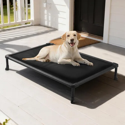 Miniatura 11 de Veehoo Cama elevada para perros a prueba de masticación, catre elevado duradero para mascotas con tapete impermeable relleno de algodón de Negro