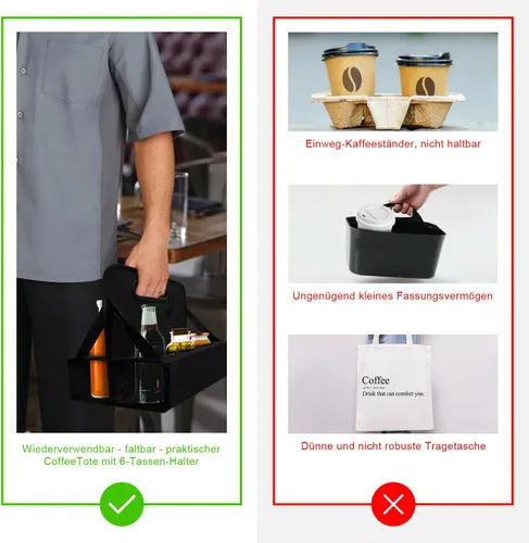 Miniatura 3 de Portabebidas portátil para 6 tazas, con asa, soporte plegable reutilizable para café, vino, latas, lleva de forma segura bebidas frías y calientes