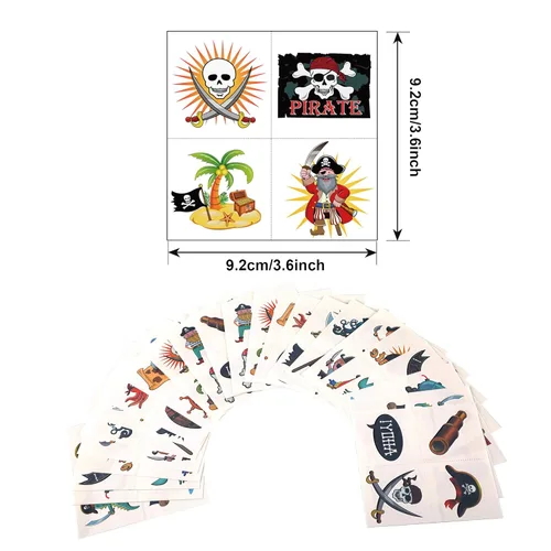 Miniatura 2 de Tatuajes de pirata (96 piezas), tatuaje temporal pirata de Konsait, polvo de cañón pirata, Jake, Capitán, tatuaje corporal, para pirata, suministros