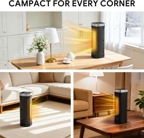 Miniatura 7 de Calentador de espacio de 17 pulgadas, calentadores eléctricos de 1500 W para uso en interiores con termostato, oscilación de 70°, 5 modos, control