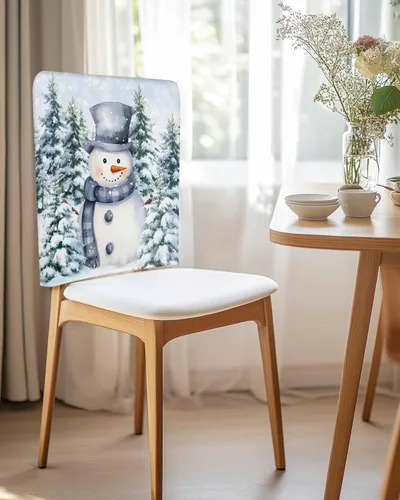 Miniatura 2 de Paquete de 4 fundas para respaldo de silla de muñeco de nieve de Navidad azul para sillas de comedor, lavables y extraíbles, protector de silla