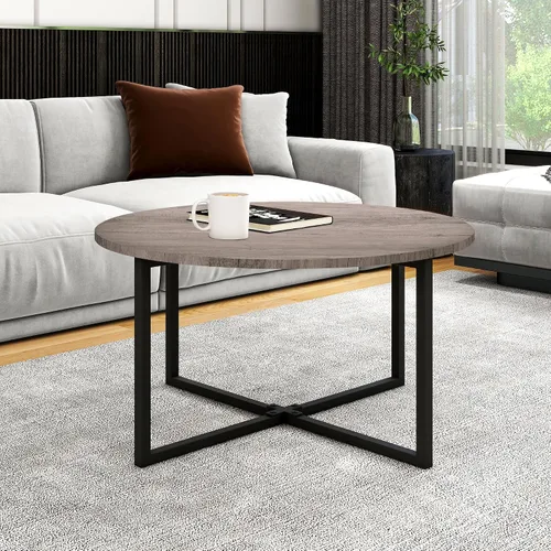 Miniatura 9 de HOMERECOMMEND Mesa de centro redonda para sala de estar, escritorio de té con patas de metal negro, mesa de té, balcón, mesa de sofá, estudio, negro