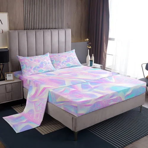 Miniatura 16 de Juego de sábana bajera ajustable de teñido anudado para niñas, juego de ropa de cama con diseño de arco iris degradado de arcoíris, lindo juego