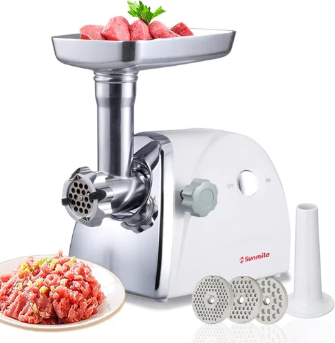 Sunmile SM-G31 picadora de carne eléctrica y fábrica de salchichas 1HP 800W máximo, aprobado por ETL, hojas de corte de acero inoxidable, 3 placas