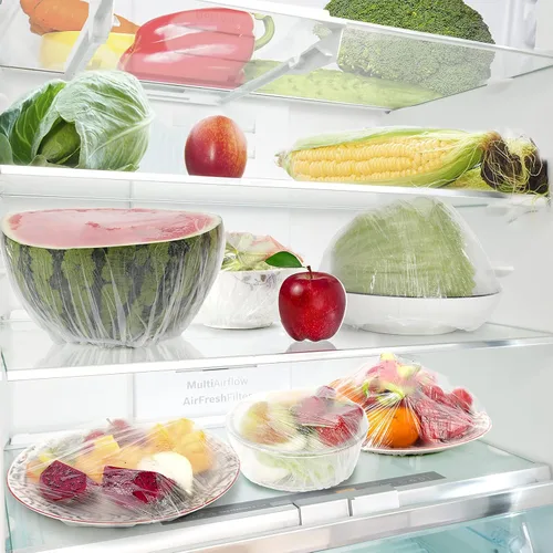Miniatura 5 de 150 fundas desechables para almacenamiento de alimentos, tapas de plástico transparente con bordes elásticos, tapas de ducha, embalaje elástico