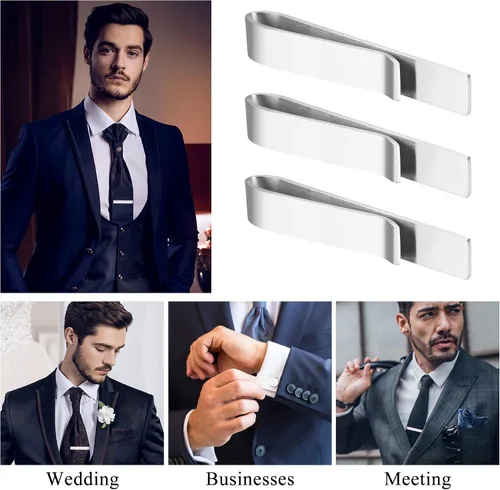 Miniatura 52 de LOYALLOOK - Gemelos de acero inoxidable grabados con inicial y clip de corbata, diseño de letras del alfabeto con caja de regalo, A-Z