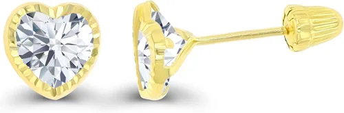 Miniatura 2 de Aretes de tuerca de oro macizo de 14 quilates, hipoalergénicos, de 0.157 in, con forma de corazón, bisel pulido y parte trasera de tornillo