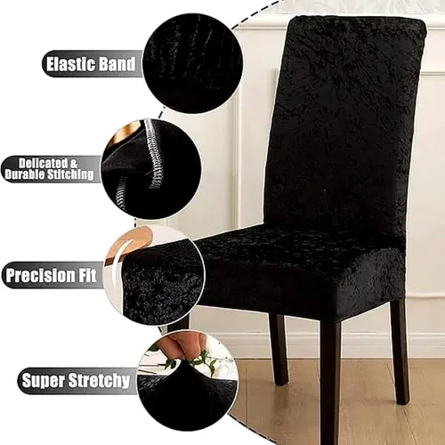 Miniatura 4 de Fundas elásticas para sillas de terciopelo gris de lujo, suaves, sin arrugas y duraderas, universales para sillas de comedor, banquetes y bodas.