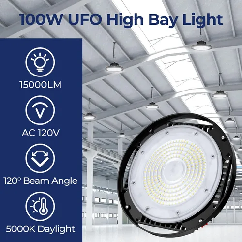 Miniatura 2 de CINOTON Luz LED UFO de Bahía Alta de 100W, Luces LED de Aluminio para Tienda con 15000LM, Iluminación de Bahía Comercial de 5000K para Almacén