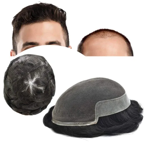 Miniatura 12 de Tupé para hombre Remy pieza de cabello humano para hombres encaje tupé para hombres nudo blanqueado sistema de reemplazo de cabello para hombre