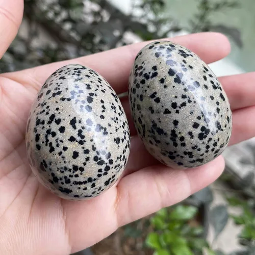 Miniatura 2 de Huevo de piedra pulida para el día de Pascua, palma/bolsillo/preocupación Enegry cristal curativo, figura de esfera Fengshui, jaspe de dálmata, 1.8