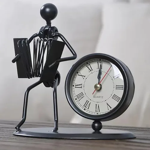 Miniatura 3 de Reloj despertador de instrumentos musicales, reloj creativo de escritorio pequeño de acero inoxidable, reloj de personalidad retro, artesanía