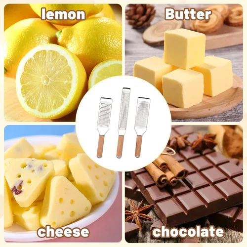 Miniatura 5 de SHIKORI Ralladores profesionales de queso para cocina de acero inoxidable, rallador de metal con mango de madera para queso, chocolate, especias