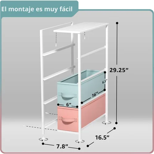 Miniatura 3 de Sorbus Torre estrecha con 4 cajones – Almacenamiento vertical para dormitorio, baño, lavandería, armarios y más, marco de acero, parte superior