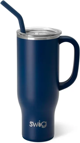 Miniatura 25 de Swig Life Mega Taza de 30 oz, Vaso de 30 oz con Asa y Pajita, Compatible con Portavasos, Apto para Lavavajillas, Vaso Aislado Extra Grande, Botella