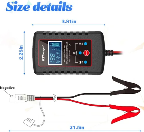 Miniatura 2 de zipelo Cargador de batería de automóvil, cargador de batería inteligente automático de 6 V 12 V, cargador de reparación de pulso inteligente