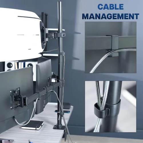 Miniatura 9 de VIVO Soporte de escritorio extra alto para monitor cuádruple para ultraanchos de hasta 49 pulgadas en el soporte superior y pantallas de 27 pulgadas