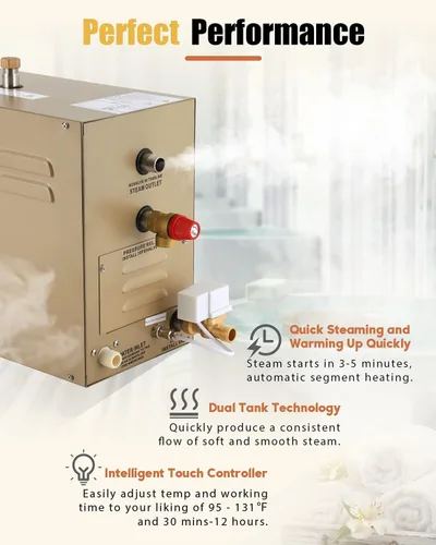 Miniatura 2 de CGOLDENWALL Generador de Vapor Comercial Autodrenante de 5KW Sistema de Ducha Generador de Baño de Vapor Doméstico Spa de 30 min a 12 Horas
