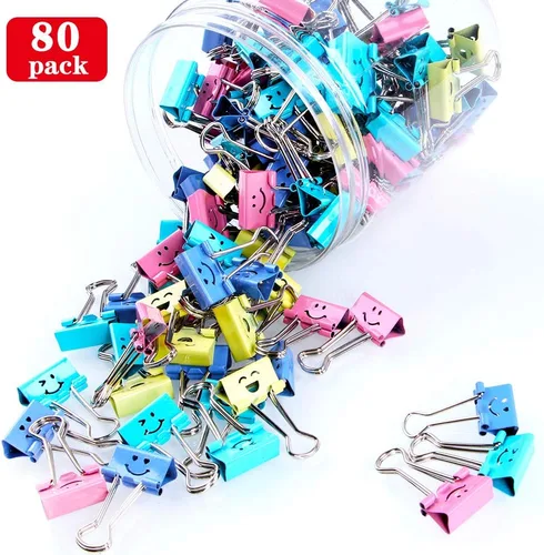 Miniatura 3 de Paquete de 80 clips para carpeta, clips de papel Limque con cara sonriente hueca de colores, 80 clips de tamaño surtidos, para oficina, regalos