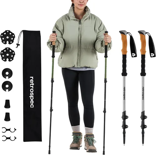 Miniatura 9 de Retrospec Solstice - Bastones de senderismo para hombres y mujeres, ajustables y plegables, ligeros, para caminar y trekking, aluminio con agarre