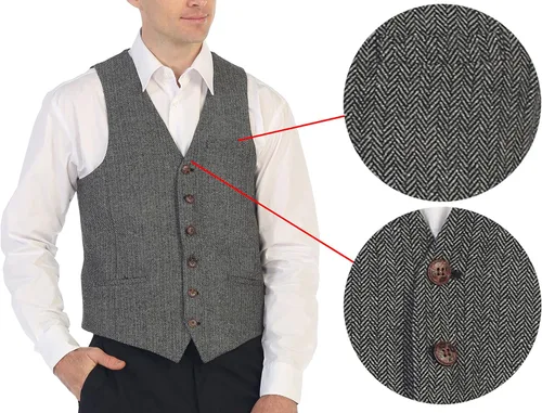 Miniatura 28 de Gioberti Chaleco de tweed formal de 6 botones para hombres