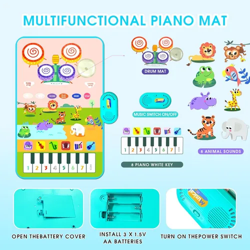 Miniatura 5 de Juguetes 3 en 1 para niños pequeños, tapete musical electrónico con diseño de animales, divertido regalo de Navidad para bebés, niños y niñas de 1