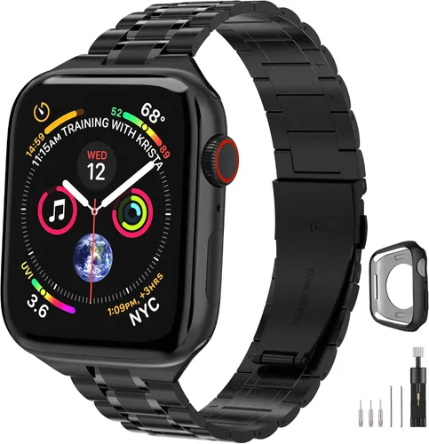 Chuangshiji Compatible con Apple Watch Band de 38mm 40mm 41mm 42mm 44mm 45mm, pulsera de metal de acero inoxidable sólida para iWatch Series