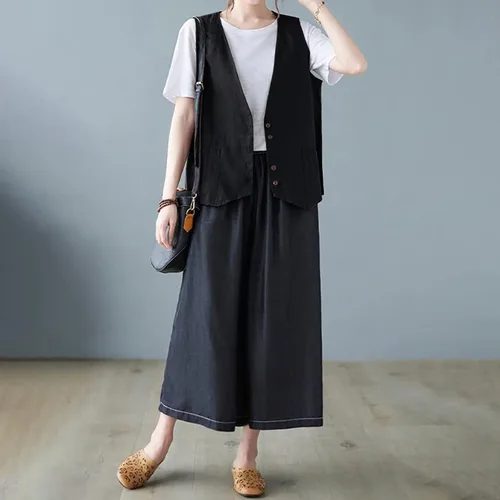 Miniatura 66 de COTECRAM Chaleco de lino de algodón para mujer, casual, sin mangas, con botones, ligero, para verano, holgado, ropa de abrigo