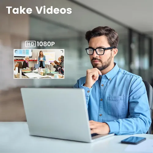 Miniatura 3 de Gafas de cámara para vlogging y computadora, lentes inteligentes de filtrado de luz azul con grabación de 1080P, manos libres y vista previa