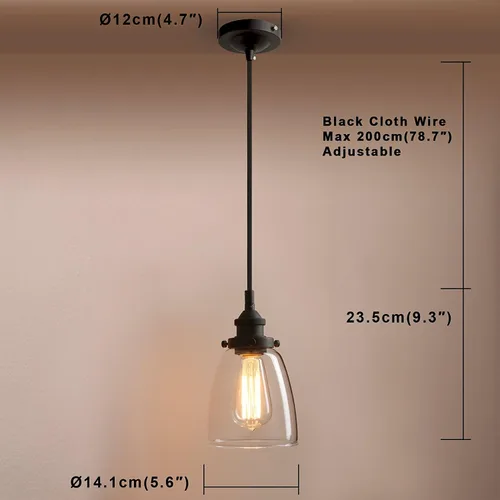 Miniatura 2 de Pathson Lámpara colgante de estilo rústico ovalado de 5.6 pulgadas de diámetro con tapa de base de metal y cable textil ajustable, lámpara colgante