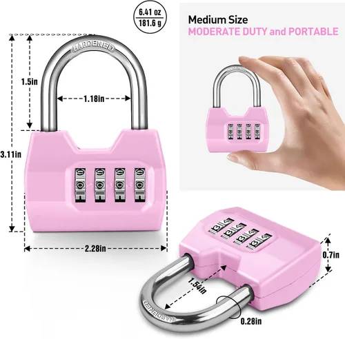 Miniatura 2 de 1 Paquete disecu Candado de Combinación de 4 Dígitos, Impermeable para Exteriores, para Casillero de Gimnasio Escolar, Cerca, Portón, Cobertizo, Rosa