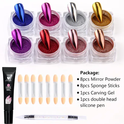 Miniatura 8 de 8Jars - Polvo de uñas cromado, efecto espejo metálico, pigmento, perla, brillantina, kit de manicura, decoración de arte de uñas