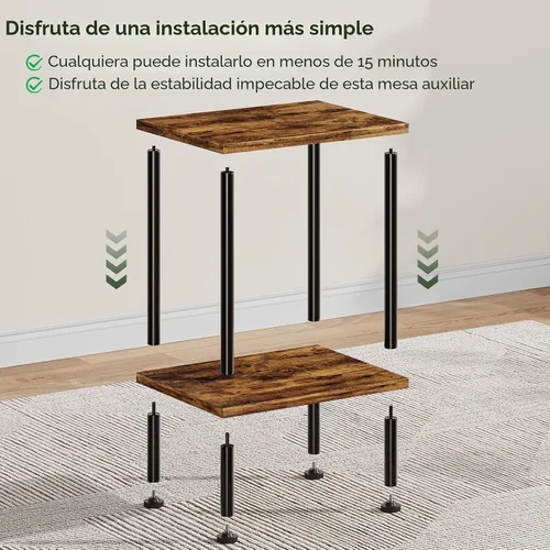 Miniatura 6 de Simple Trending Mesa auxiliar, mesa auxiliar pequeña para sala de estar, mesita de noche con estantes de almacenamiento de 2 niveles, marrón rústico