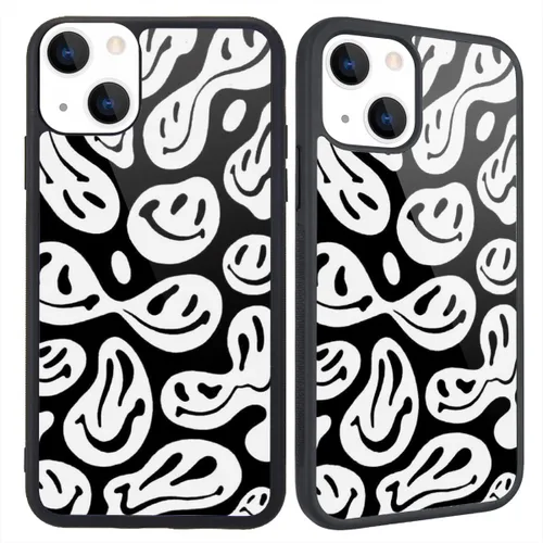 Miniatura 8 de Funda compatible con iPhone 13 para niños y mujeres, diseño divertido de cara, parte trasera dura con negro, divertido y lindo patrón de arte