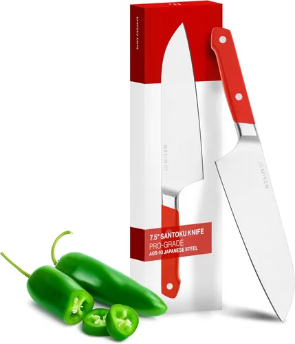 Miniatura 9 de Misen Cuchillo de chef japonés Santoku – Acero inoxidable de alto carbono de 8 pulgadas – Diseño clásico japonés para cortar, rebanar y picar – Azul