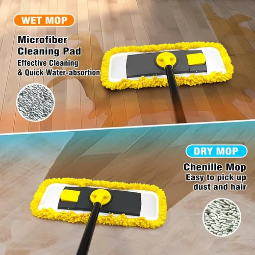 Miniatura 2 de Trapeador de polvo con almohadillas de microfibra y chenilla, mopa plana seca y húmeda para limpiar madera dura, azulejos, vinilo, cocina, baño