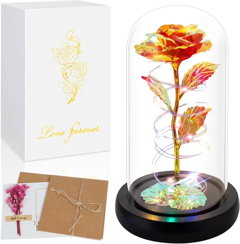 Miniatura 20 de Colorida flor de rosa regalo para San Valentín, regalo de cumpleaños para mujer, regalo de cumpleaños colorido de flores artificiales, cadena de luz