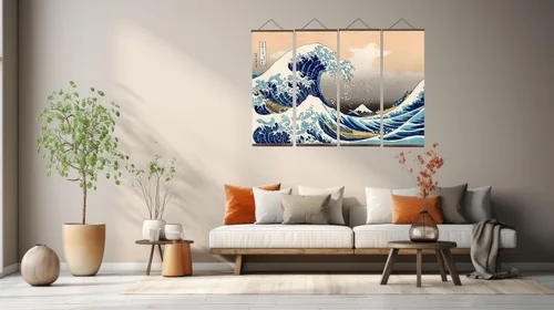 Miniatura 2 de jszip Rollo retro japonés de onda Ukiyo-e, pintura colgante de madera, 39.76 x 15.75 pulgadas