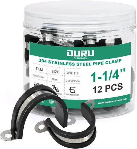 OURU 12 piezas de abrazadera de tubo de 1-1/4 pulgadas de acero inoxidable 304, abrazadera de tubo aislada con cojín de goma resistente, abrazadera