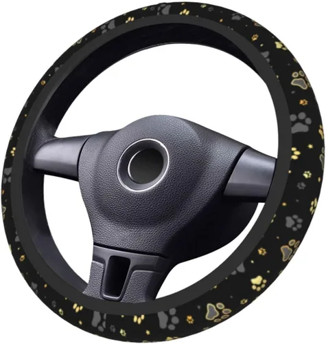 Miniatura 5 de Funda para volante con estampado de huellas de pata de cachorro gris dorado, accesorios de coche lindos para mujeres y niñas, femenino, universal