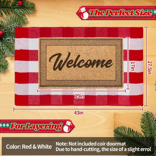Miniatura 2 de Alfombra de cuadros rojos y blancos de Navidad de 27.5 x 43 pulgadas, tejida a mano para interiores y exteriores, mezcla de algodón a cuadros