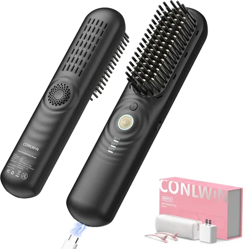 Cepillo alisador de pelo inalámbrico con aire fresco, estilo de larga duración, mini alisador de pelo portátil para cabello grueso y rizado, iones