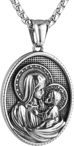 Miniatura 8 de HZMAN Collar de acero inoxidable de San José/María/Jesús para hombres y mujeres, medalla cristiana, amuleto, colgante, joyería de regalo