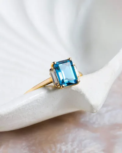 Miniatura 4 de YoTreasure Anillo de topacio blanco de 1.91 quilates, topacio azul de Londres, joyería de oro amarillo de 14 quilates, Metal Metal Piedra preciosa