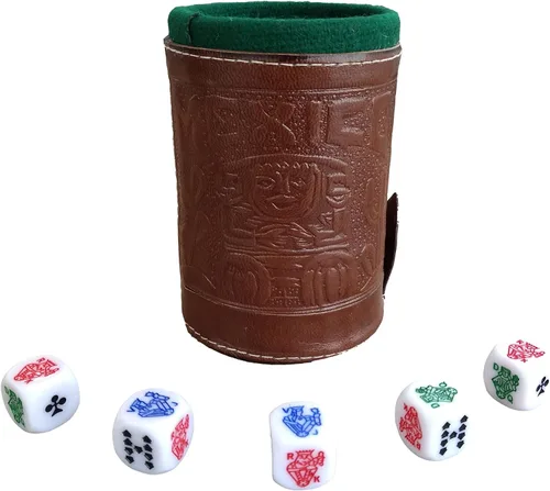 Miniatura 10 de marquez Juego de dados de póquer de copa con forro de cuero (cubilete)... Negro